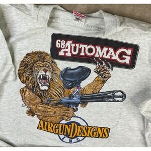 Vintage Airgun Designs T-Shirt 68 Automag 90s Big Lion Retro Logo Sz L Rare